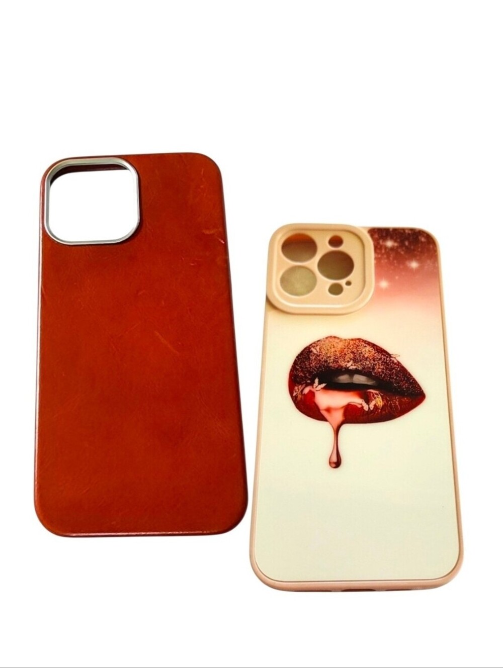 2pc dark red lip drip & Leather case W/ Screen & Lens Pro For iPhone 13 Pro Max